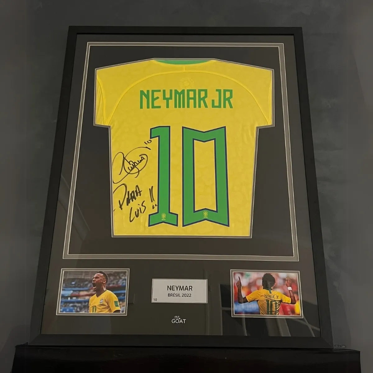Cadre maillot neymar bresil dédicacé